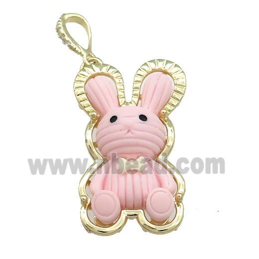 Pink Resin Rabbit Pendant Gold Plated