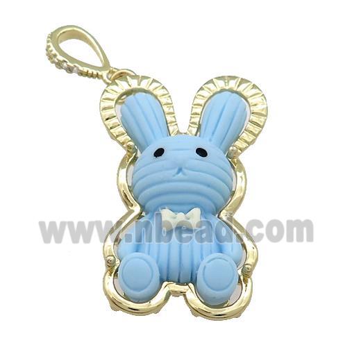 Blue Resin Rabbit Pendant Gold Plated