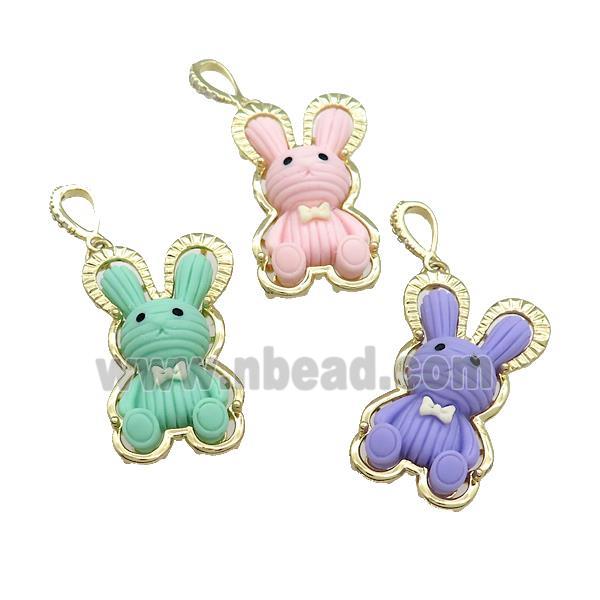 Resin Rabbit Pendant Gold Plated Mixed Color