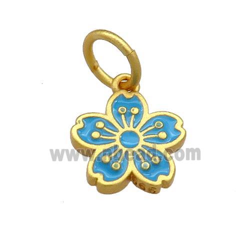 Copper Flower Pendant Teal Cloisonne 18K Gold Plated