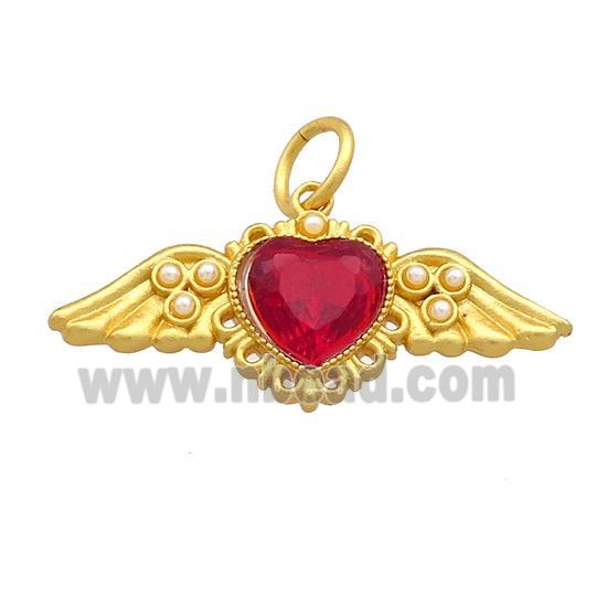 Copper Angel Wings Pave Red Crystal Glass Unfade 18K Gold Plated