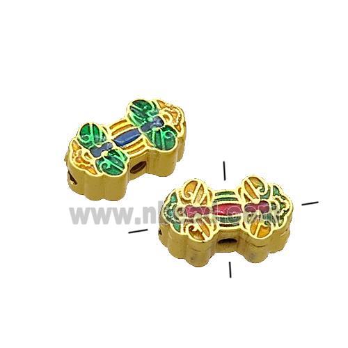 Copper Dragonfly Beads Multicolor Painted Cross Hole Gold Plated