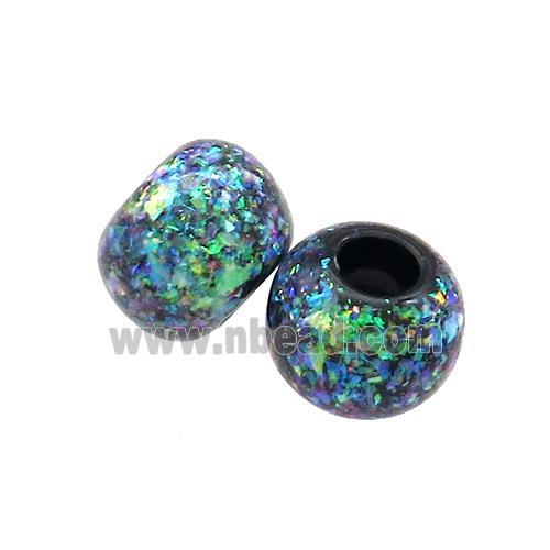 Black Resin Rondelle Beads Pave Rainbow Fire Opal Large Hole Smooth