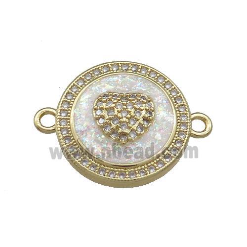 Copper Circle Connector Pave Fire Opal Zircon Heart 18K Gold