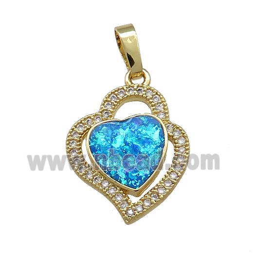 Copper Heart Pendant Pave Blue Fire Opal Zircon 18K Gold Plated