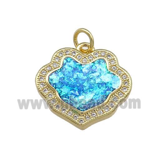 Copper Flower Pendant Pave Blue Fire Opal Zircon 18K Gold Plated