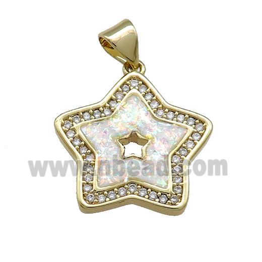 Copper Star Pendant Pave White Fire Opal Zircon 18K Gold Plated