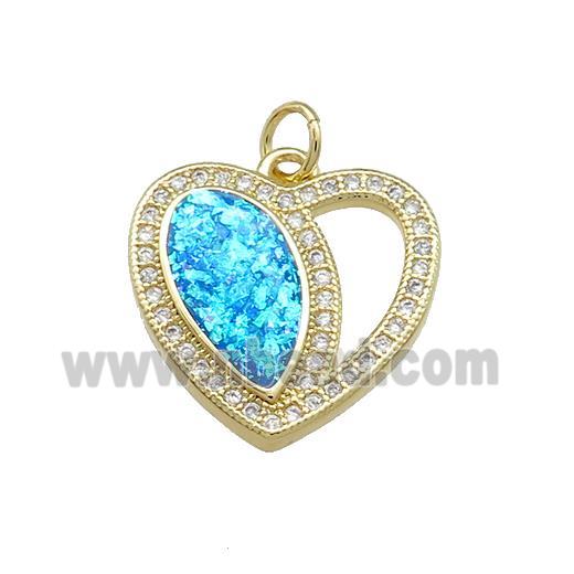 Copper Heart Pendant Pave Blue Fire Opal Zircon 18K Gold Plated