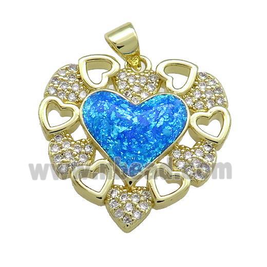 Copper Heart Pendant Pave Blue Fire Opal Zircon 18K Gold Plated