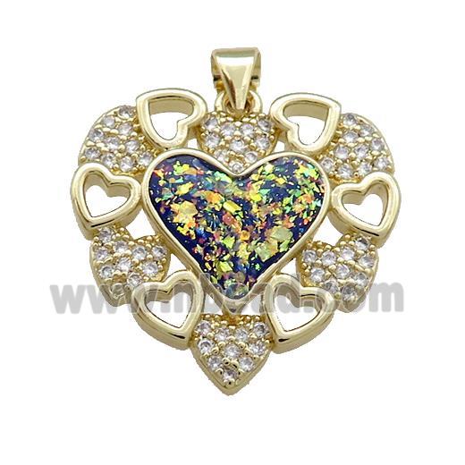 Copper Heart Pendant Pave Fire Opal Zircon 18K Gold Plated