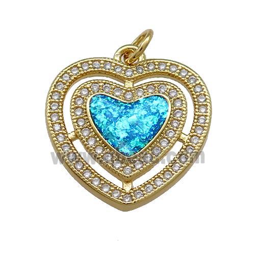 Copper Heart Pendant Pave Blue Fire Opal Zircon 18K Gold Plated