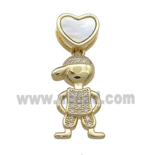 Copper Kids Boy Pendant Pave Shell Heart Zircon 18K Gold Plated