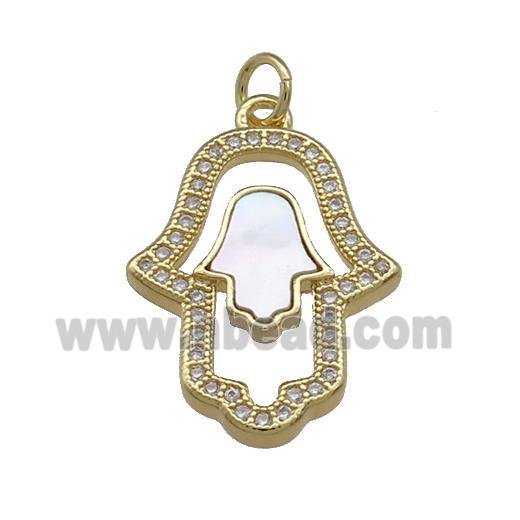 Copper Hamsahand Pendant Pave Shell Zircon 18K Gold Plated