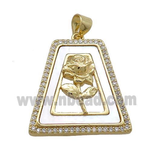 Copper Flower Pendant Pave Shell Zircon Trapeziform 18K Gold Plated