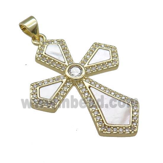 Copper Cross Pendant Pave Shell Zircon 18K Gold Plated