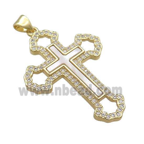Copper Cross Pendant Pave Shell Zircon 18K Gold Plated