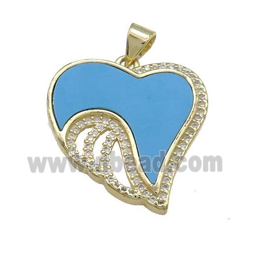 Copper Heart Pendant Pave Blue Shell Zircon 18K Gold Plated