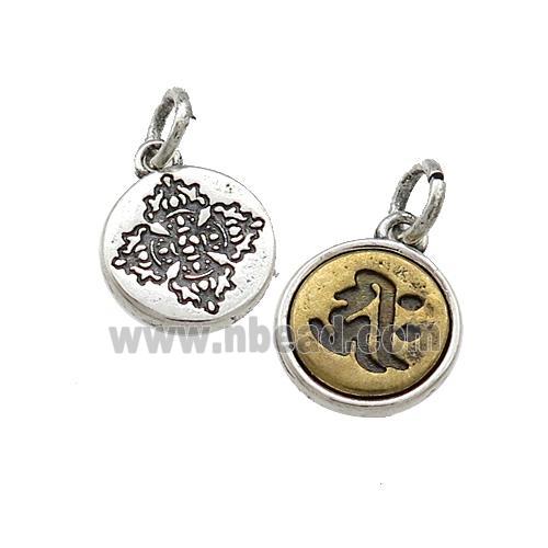 Tibetan Style Copper Circle Pendant Vajra Pestle Antique Silver Bronze