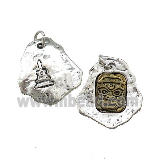 Tibetan Style Copper Slice Pendant Buddhist Totem Antique Silver Bronze