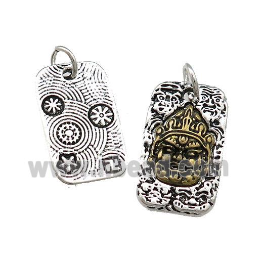 Tibetan Style Copper Rectangle Pendant Buddhist Antique Silver Bronze