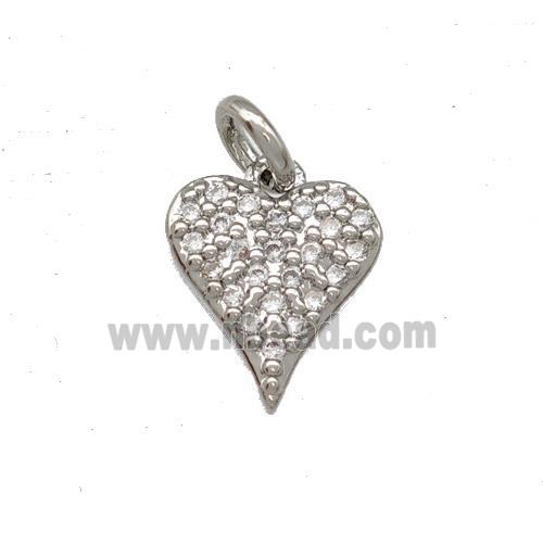 Copper Heart Pendant Micro Pave Zirconia Platinum Plated