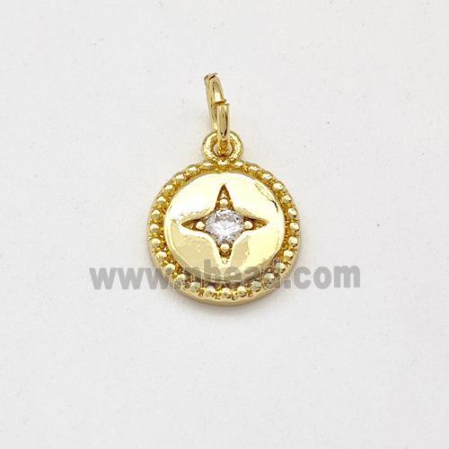 Copper Coin Pendant Pave Zirconia Star Gold Plated