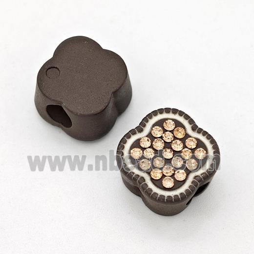 Chocolate Resin Clover Beads Micro Pave Rhinestone Large Hole
