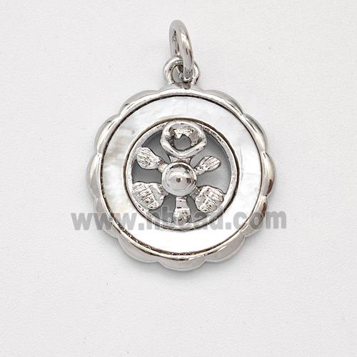 Copper Flower Pendant Pave Shell Platinum Plated
