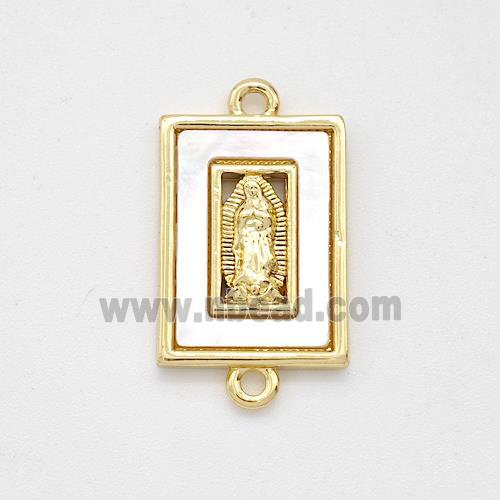 Virgin Mary Charms Copper Rectangle Connector Pave Shell Gold Plated