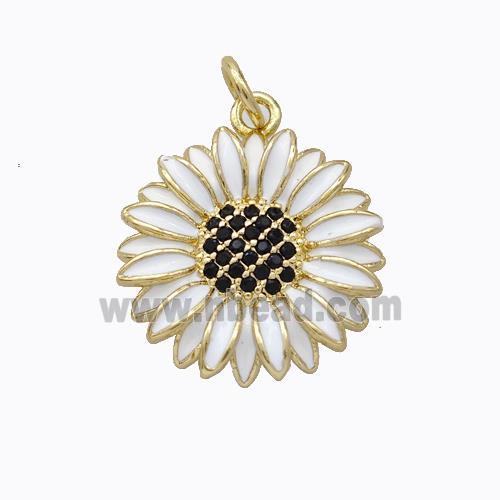 Copper Sunflower Pendant White Enamel Gold Plated