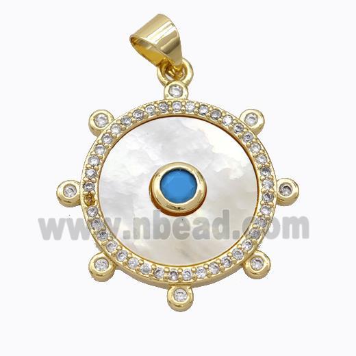 Copper Circle Pendant Pave Shell Zirconia Gold Plated