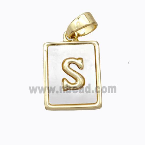 Copper Letter-S Pendant Pave Shell Gold Plated