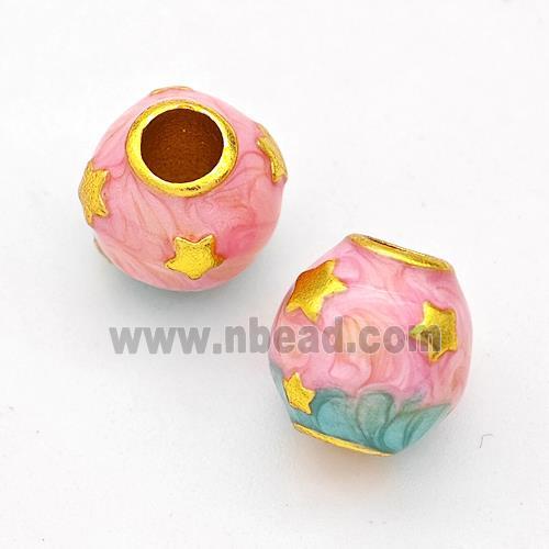 Copper Round Beads Pink Painted Large Hole Gold Plated