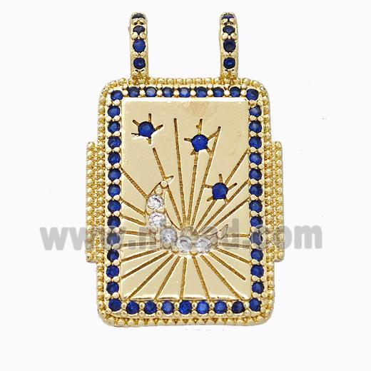 Copper Tarot Card Pendant Micropave Zirconia Moon Star 2loops Gold Plated