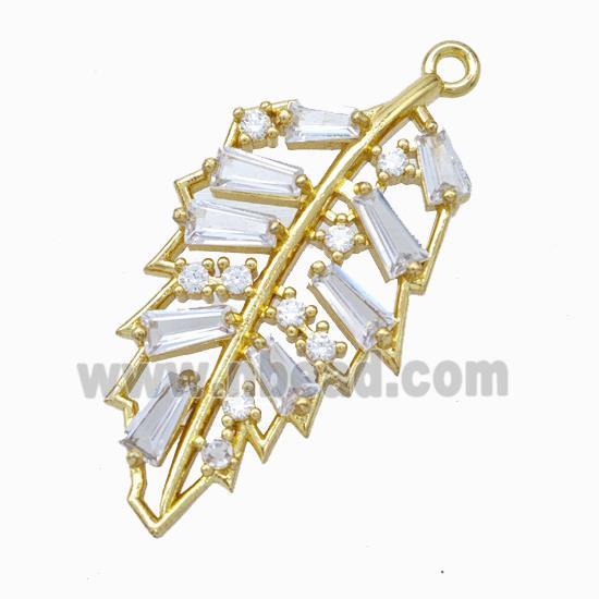 Copper Leaf Pendant Micropave Zirconia Gold Plated