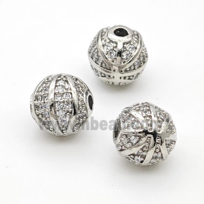 Copper Round Beads Micropave Zirconia Basketball Sports Platinum Plated