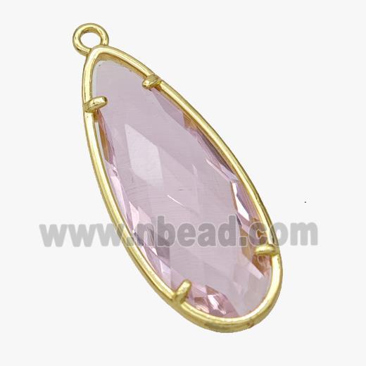 Pink Crystal Glass Teardrop Pendant Faceted Gold Plated