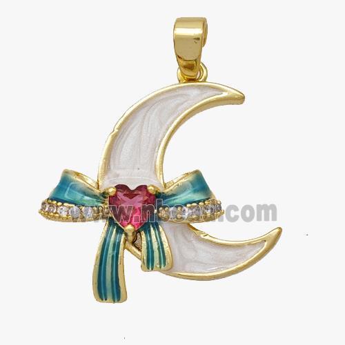 Copper Moon Pendant White Enamel Gold Plated