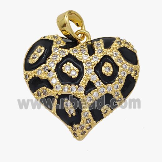 Copper Heart Pendant Micropave Zirconia Black Enamel Gold Plated