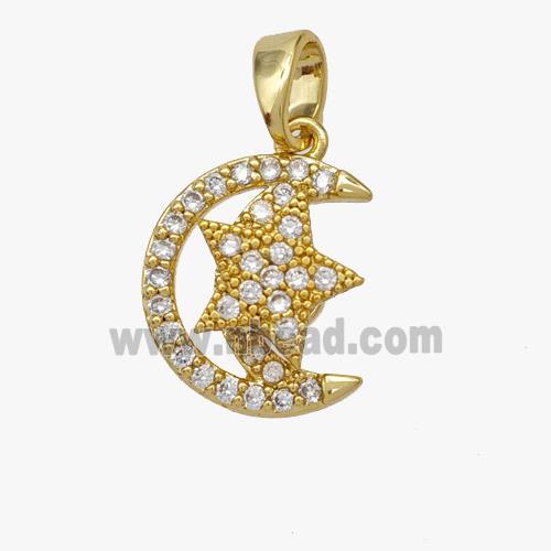 Copper Moon Star Pendant Pave Zirconia Gold Plated