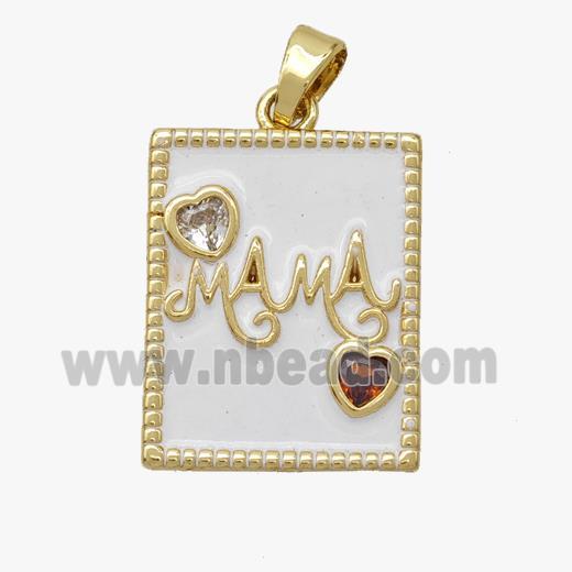 Copper MAMA Pendant Pave Zirconia White Enamel Rectangle Gold Plated