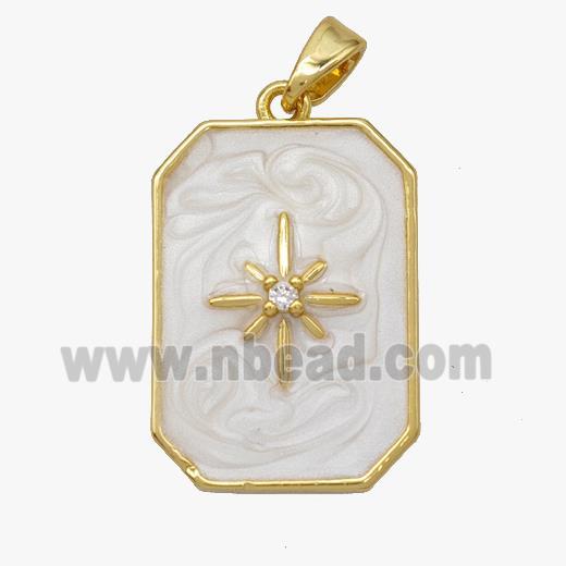 Copper Northstar Pendant White Enamel Rectangle Gold Plated
