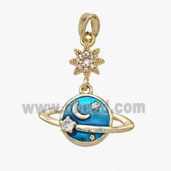 Copper Planet Star Pave Zirconia Pendant Painted Gold Plated