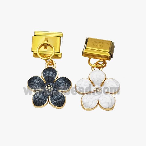 Stainless Steel Element For Module Bracelet With Copper Flower Pendant Enamel Gold Plated Mixed