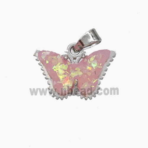 Copper Butterfly Pendant Pave Pink Fire Opal Platinum Plated