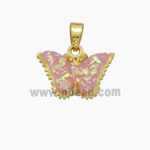 Copper Butterfly Pendant Pave Pink Fire Opal Gold Plated