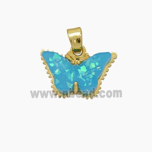 Copper Butterfly Pendant Pave Aqua Fire Opal Gold Plated