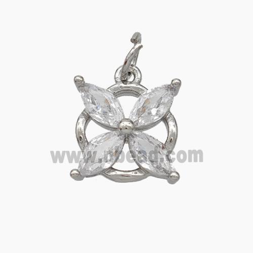 Copper Flower Pendant Pave Zirconia Platinum Plated