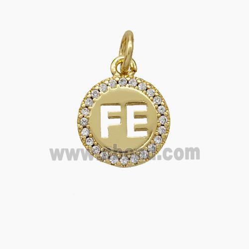 FE Charms Copper Pendant Pave Zirconia Circle Gold Plated