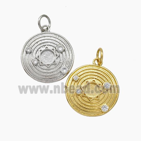 Solar System Charms Copper Sun Planet Pendant Pave Zirconia Mixed